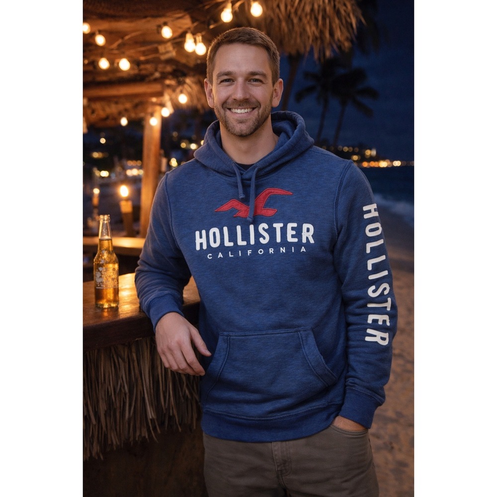 Hollister California Mens Blue Pullover Hoodie Logo Sweatshirt Size M